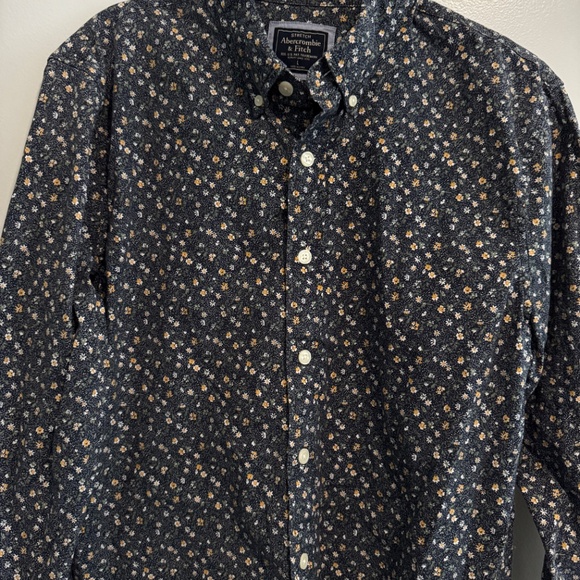 Abercrombie & Fitch Super Slim Floral Button-Up Shirt – Stretch – Navy (L) - Picture 2 of 7